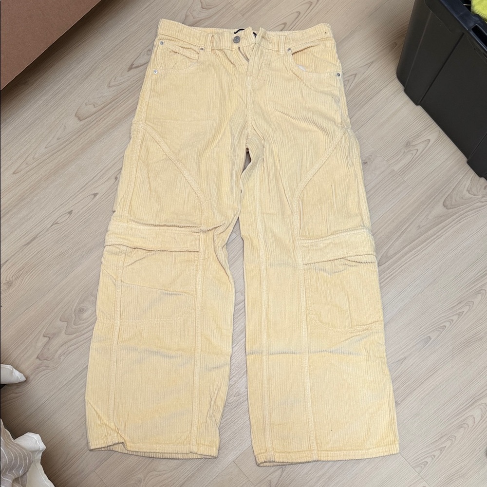 Urban Outfitters Light Yellow Corduroy Wide-Leg Trousers / Pants